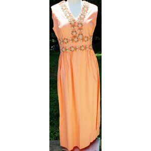 Vtg 1960s Coral Summer Dress Womens sz 12 Party Beach Lake Sheath Maxi Long